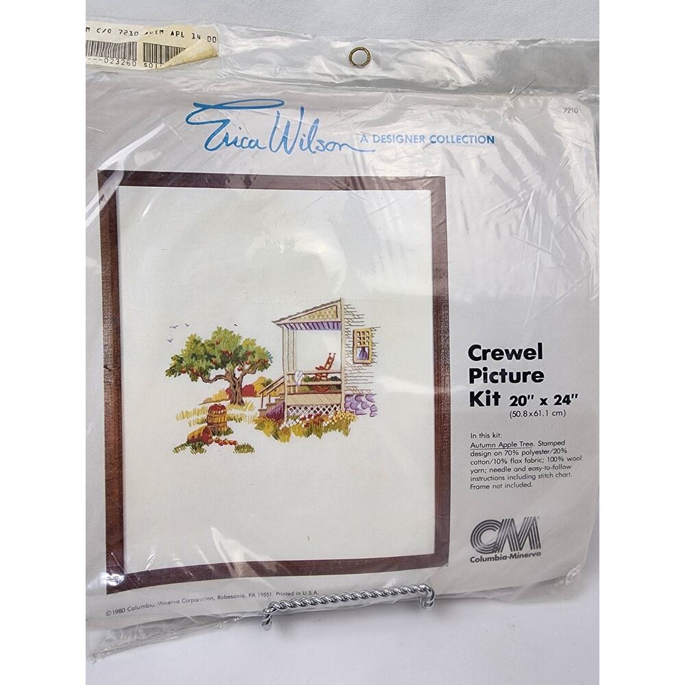 Erica Wilson Crewel Embroidery Kit Needlepoint Picture Autumn Apple Tree Country